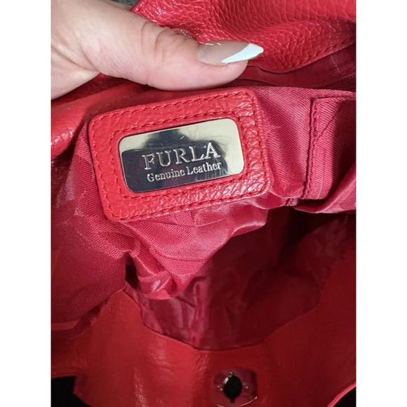 Furla VTG Y2K Cherry Red Leather Tote Bag Mob Wife Luxury EUC Early 2000s Chic - Picture 13 of 13